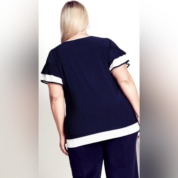 Avenue Studio Beata Flutter Sleeve Top 16W - Picture 2 of 7